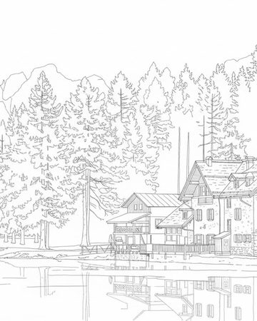 The same scene, drawn as black-and-white line art.