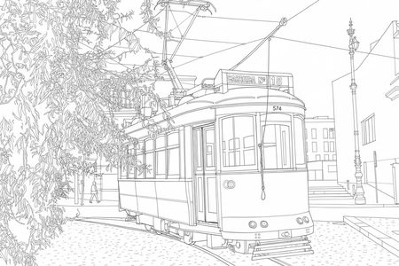 The same scene, drawn as black-and-white line art.